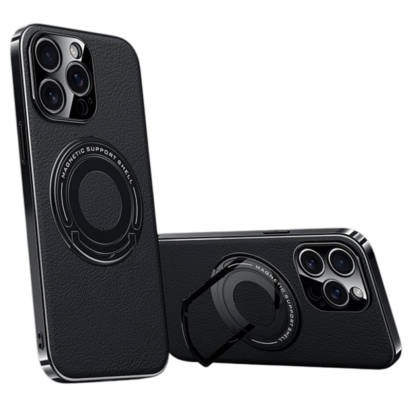 Coque iPhone 15 Pro MagSafe Style Cuir avec Support Intégré