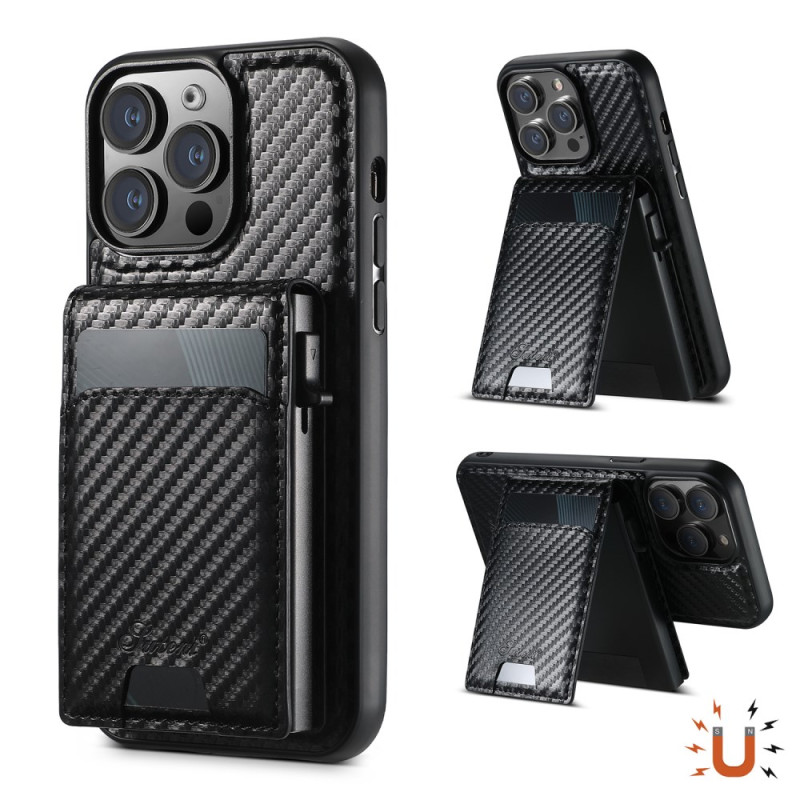 Coque iPhone 15 Pro MagSafe avec Porte-Cartes Texture Carbone