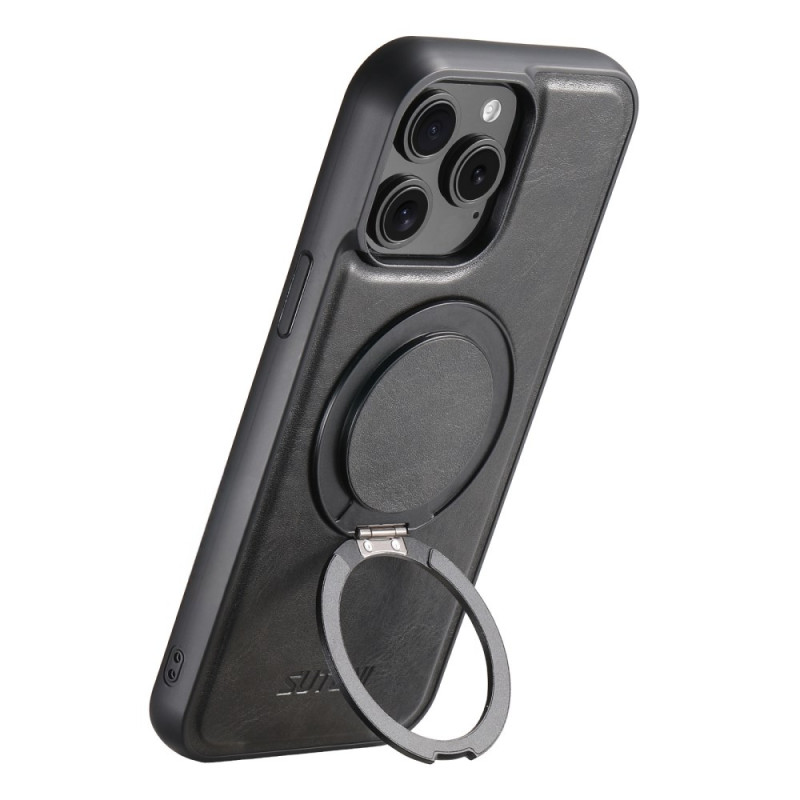 Coque iPhone 15 Pro MagSafe Effet Cuir Anneau-Support
