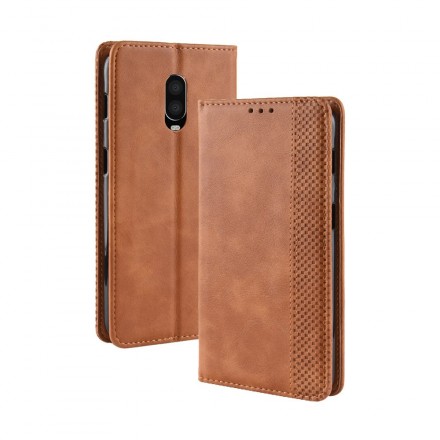 Flip Cover OnePlus 6T Effet Cuir Vintage Stylisé