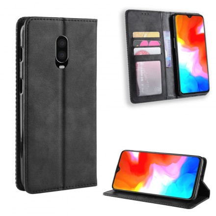 Flip Cover OnePlus 6T Effet Cuir Vintage Stylisé