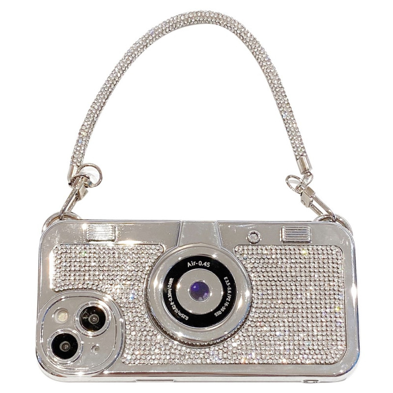 Étui iPhone 14 Appareil Photo avec Strass et Chaîne