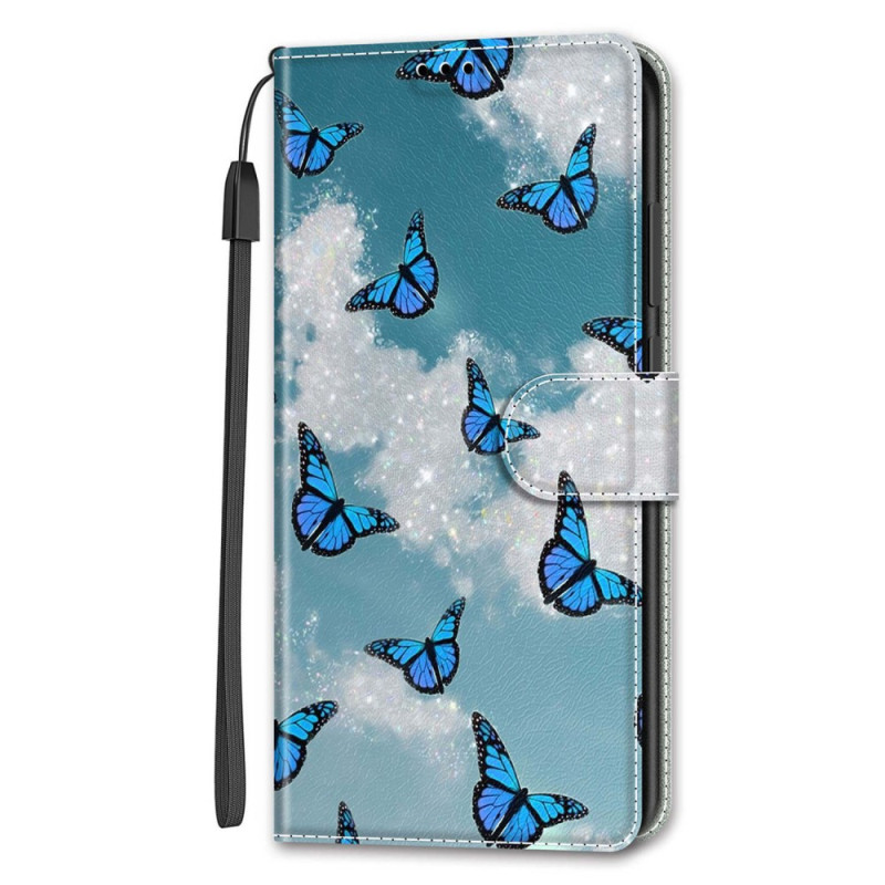 Housse iPhone 14 Nuages Blancs et Papillons bleus