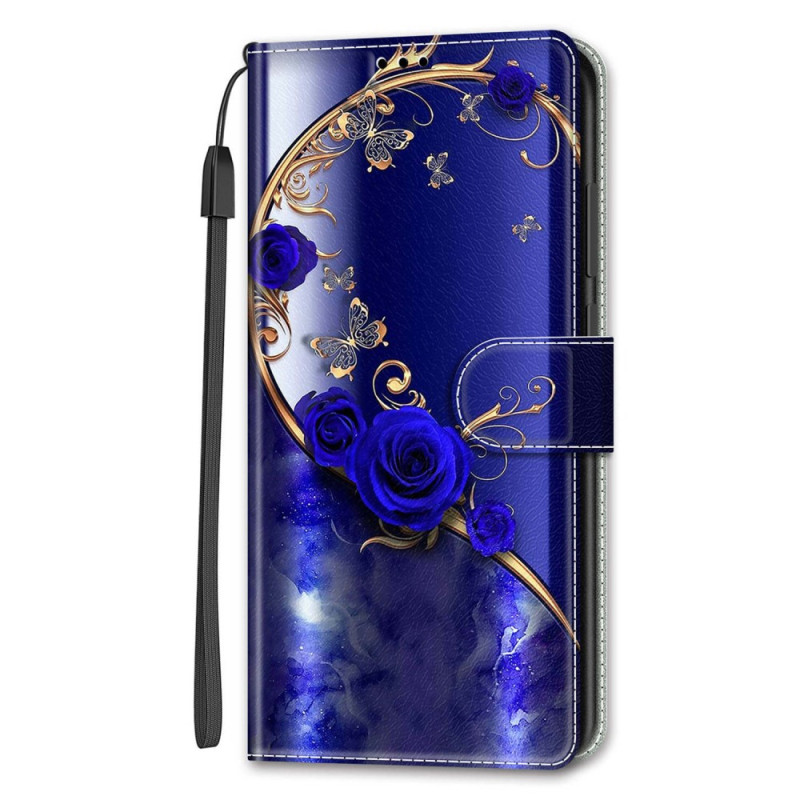Housse iPhone 14 Rose Bleue et Papillons Dorés