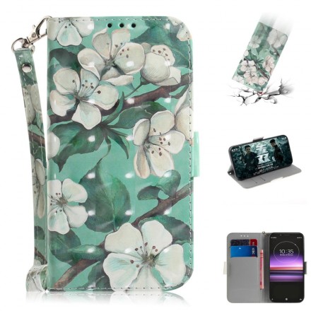Housse Sony Xperia 1 Branche en Fleurs à Lanière Housse Sony Xperia 1 Branche en Fleurs à Lanière