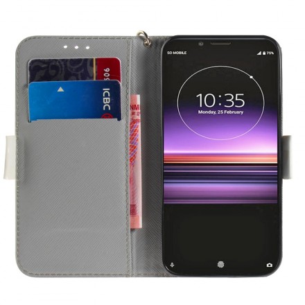 Housse Sony Xperia 1 Branche en Fleurs à Lanière Housse Sony Xperia 1 Branche en Fleurs à Lanière