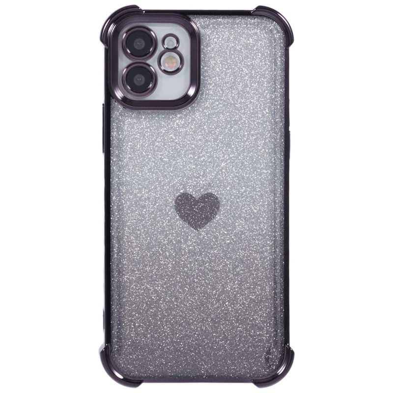 Coque iPhone 12 Coeur et Finition Paillettes