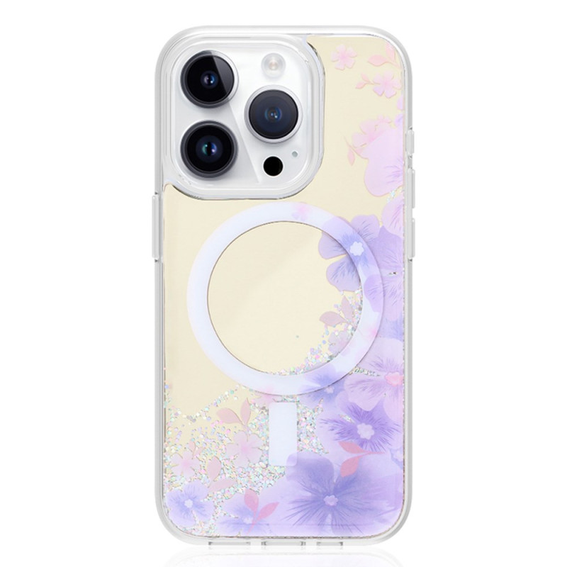 Coque iPhone 14 Pro MagSafe Motif Floral et Surface Miroir