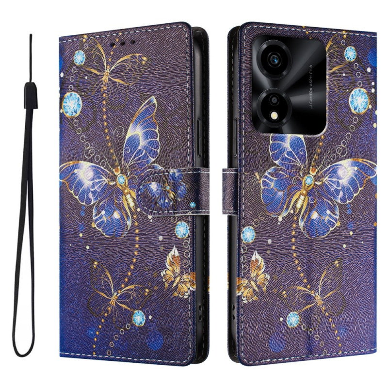 Housse Honor X5c Plus Papillons Bleu et Or
