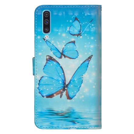 Housse Samsung Galaxy A50 Papillons Bleus Volants Housse Samsung Galaxy A50 Papillons Bleus Volants