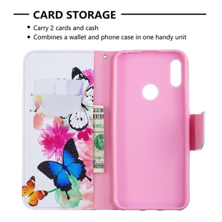 Housse Huawei Y6 2019 Papillons et Fleurs Peints Housse Huawei Y6 2019 Papillons et Fleurs Peints