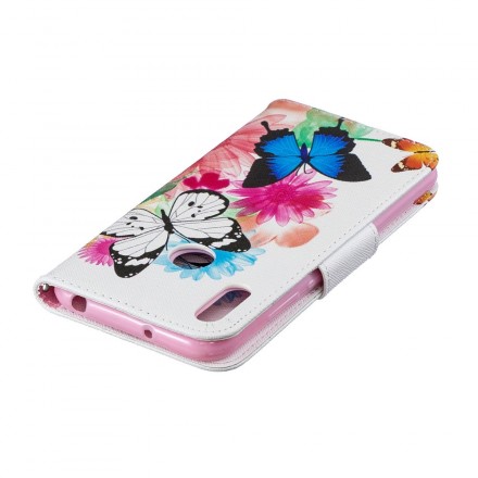 Housse Huawei Y6 2019 Papillons et Fleurs Peints Housse Huawei Y6 2019 Papillons et Fleurs Peints