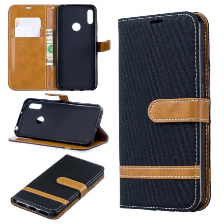 Housse Huawei Y6 2019 Tissu et Effet Cuir à Lanière Housse Huawei Y6 2019 Tissu et Effet Cuir à Lanière
