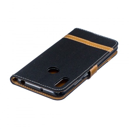 Housse Huawei Y6 2019 Tissu et Effet Cuir à Lanière Housse Huawei Y6 2019 Tissu et Effet Cuir à Lanière