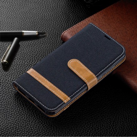 Housse Huawei Y6 2019 Tissu et Effet Cuir à Lanière Housse Huawei Y6 2019 Tissu et Effet Cuir à Lanière