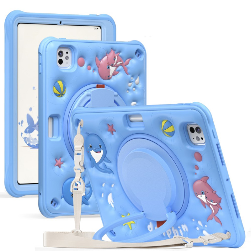 Coque iPad Pro 11 (2025) / 11 (2024) avec Bandoulière et Motif Dauphin