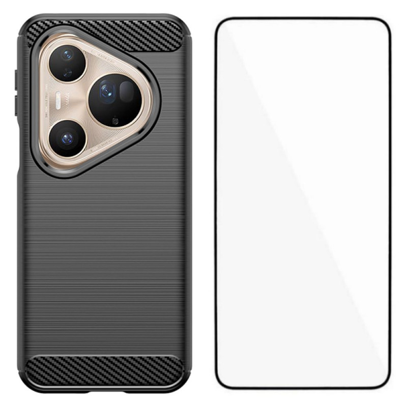 Coque Huawei Pura 80 Ultra Fibre Carbone Brossée avec Protecteur Écran