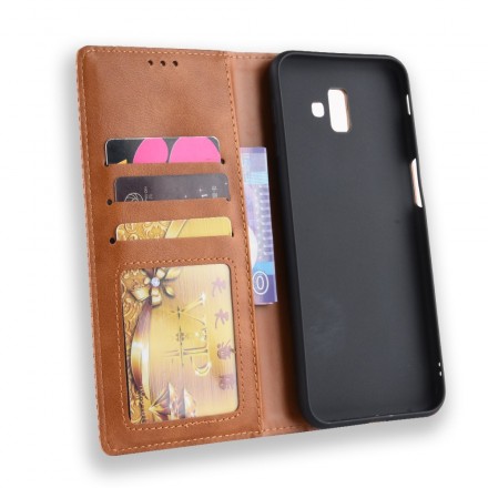 Flip Cover Samsung Galaxy J6 Plus Effet Cuir Vintage Stylisé Flip Cover Samsung Galaxy J6 Plus Effet Cuir Vintage Stylisé