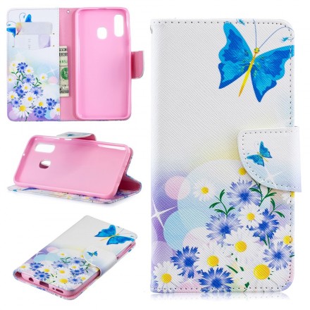 Housse Samsung Galaxy A40 Papillons et Fleurs Peint Housse Samsung Galaxy A40 Papillons et Fleurs Peint