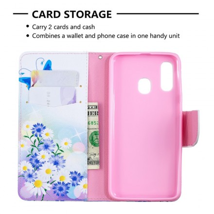 Housse Samsung Galaxy A40 Papillons et Fleurs Peint Housse Samsung Galaxy A40 Papillons et Fleurs Peint