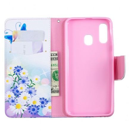 Housse Samsung Galaxy A40 Papillons et Fleurs Peint Housse Samsung Galaxy A40 Papillons et Fleurs Peint