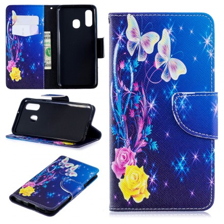 Housse Samsung Galaxy A40 Papillons colorés dans la Nuit Housse Samsung Galaxy A40 Papillons colorés dans la Nuit