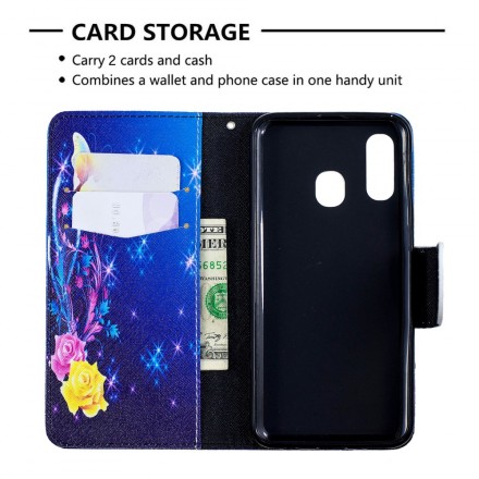 Housse Samsung Galaxy A40 Papillons colorés dans la Nuit Housse Samsung Galaxy A40 Papillons colorés dans la Nuit