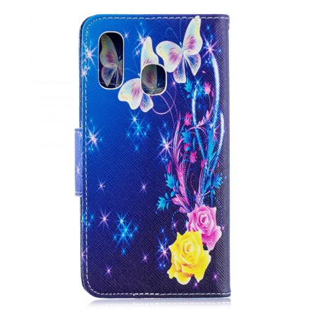 Housse Samsung Galaxy A40 Papillons colorés dans la Nuit Housse Samsung Galaxy A40 Papillons colorés dans la Nuit