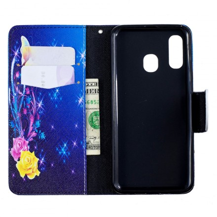 Housse Samsung Galaxy A40 Papillons colorés dans la Nuit Housse Samsung Galaxy A40 Papillons colorés dans la Nuit