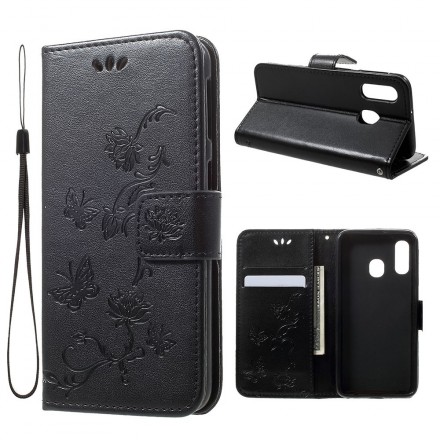 Housse Samsung Galaxy A40 Papillons et Fleurs à Lanière Housse Samsung Galaxy A40 Papillons et Fleurs à Lanière