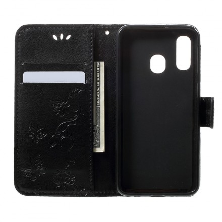 Housse Samsung Galaxy A40 Papillons et Fleurs à Lanière Housse Samsung Galaxy A40 Papillons et Fleurs à Lanière