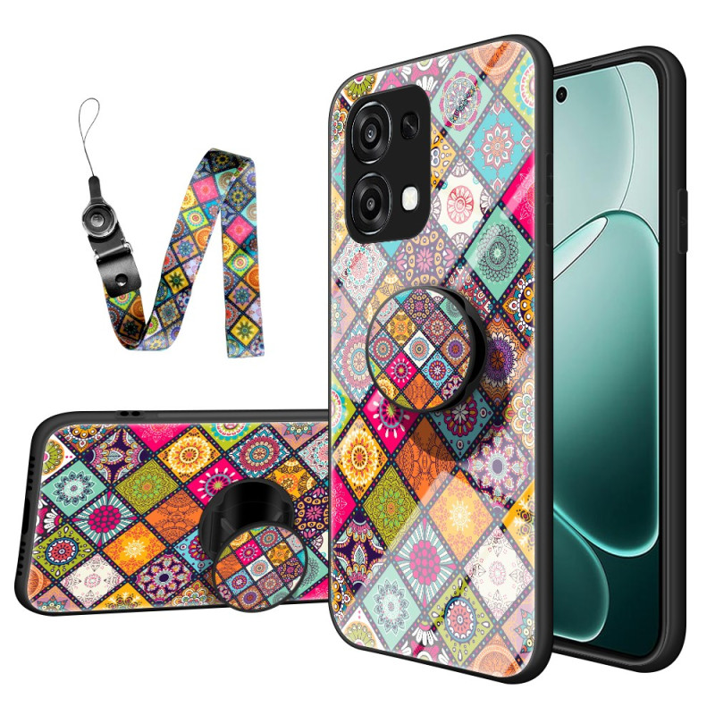 Coque Oppo A6 Pro 5G Anneau-Support et Lanière Patchwork