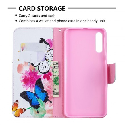 Housse Samsung Galaxy A70 Papillons et Fleurs Peints Housse Samsung Galaxy A70 Papillons et Fleurs Peints