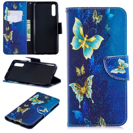 Housse Samsung Galaxy A70 Papillons Dorés