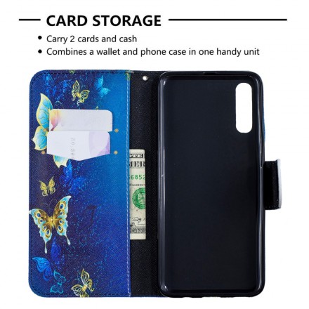 Housse Samsung Galaxy A70 Papillons Dorés