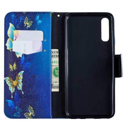 Housse Samsung Galaxy A70 Papillons Dorés