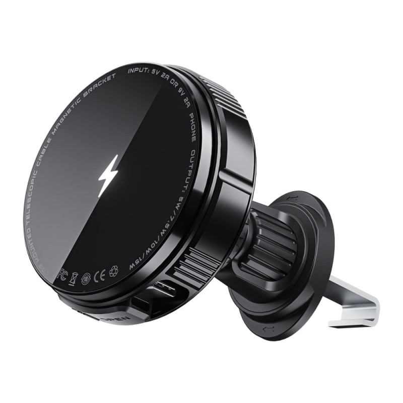 Support Magnétique Voiture 15W avec Câble Rétractable USB-C