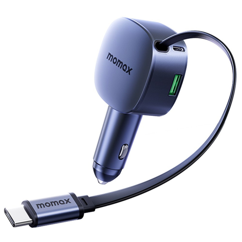 Chargeur Voiture 60W Dual Port USB-A/C avec Câble Rétractable -MOMAX