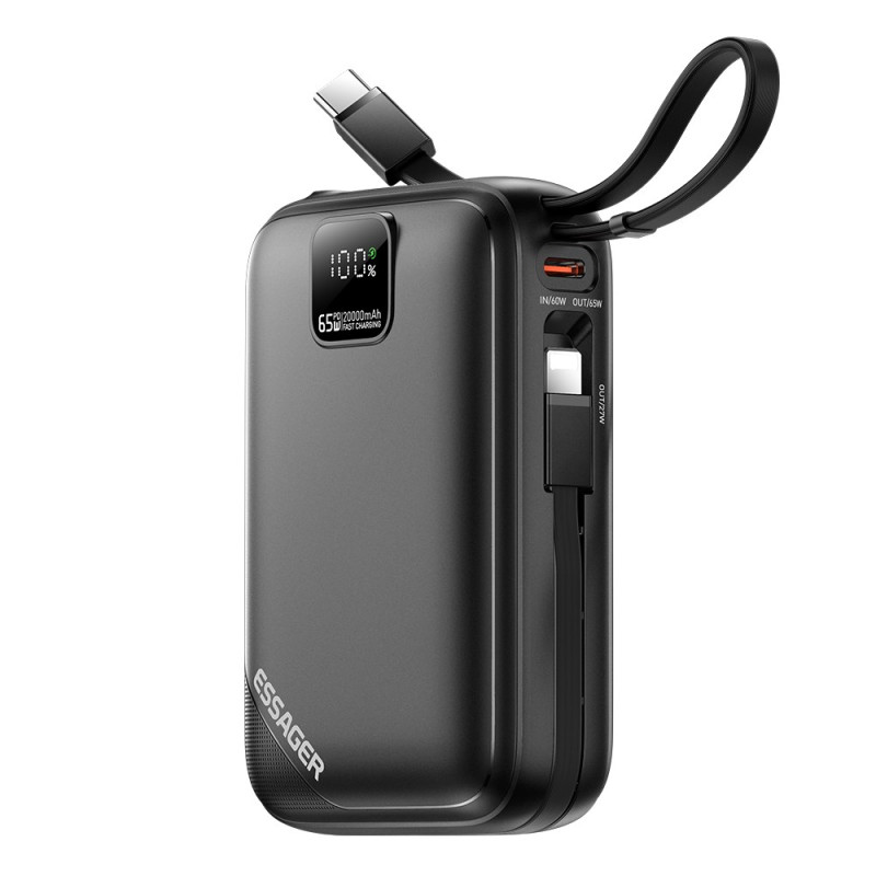 Batterie Externe 20000mAh 65W PD avec Câble USB-C Intégré ESSAGER