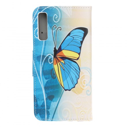 Housse Samsung Galaxy A70 Papillon Bleu et Jaune