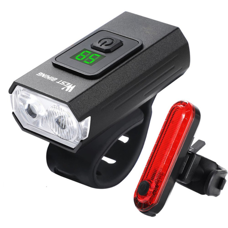 Lampe Vélo Affichage Digital et Feu Arrière USB Rechargeable WEST BIKING