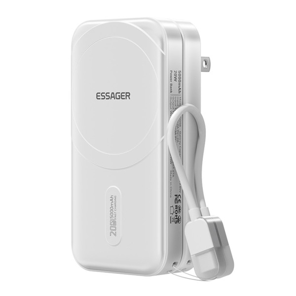 Adaptateur de Voyage 3 en 1 avec Batterie Externe 5000mAh Charge Rapide Magnétique