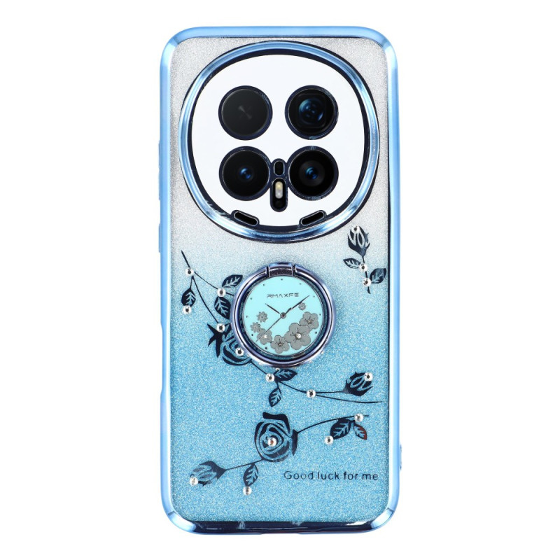 Coque Honor Magic 8 Pro Anneau-Support Fleurs et Paillettes