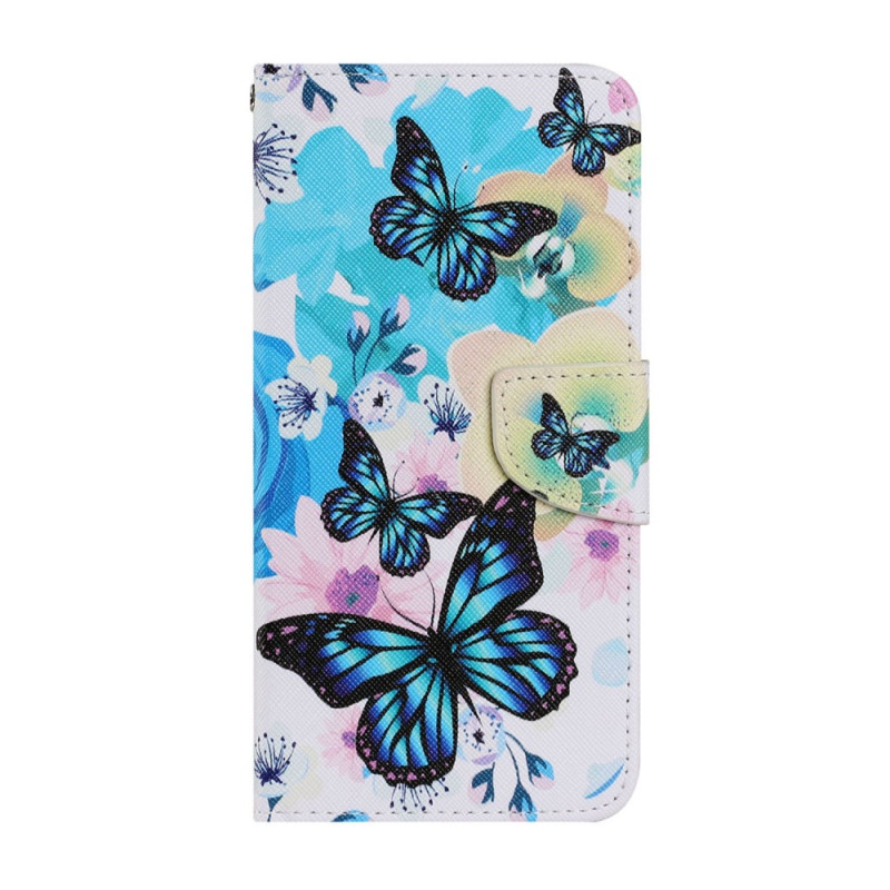 Housse iPhone 13 Pro Max Papillons Bleus Aquarelle