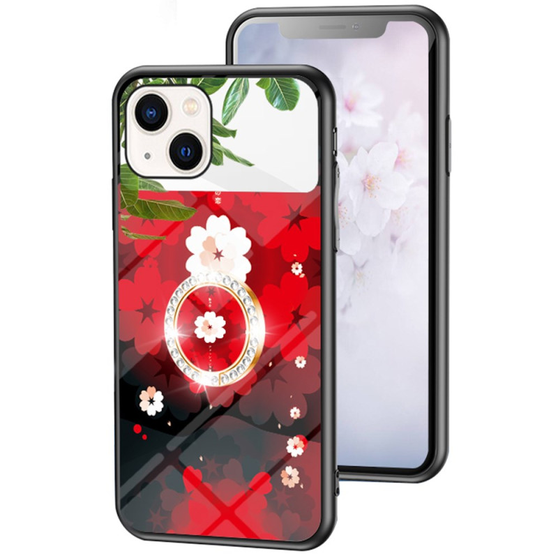 Coque iPhone 13 Mini Miroir Motif Floral avec Anneau-Support