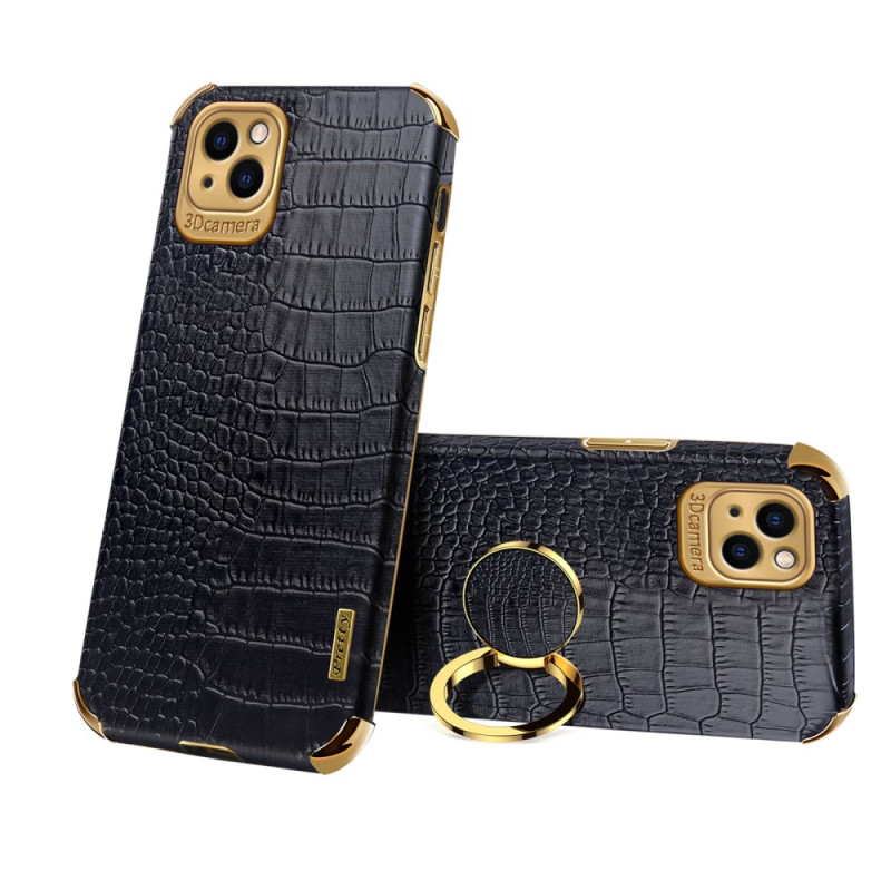 Coque iPhone 13 Mini Anneau-Support et Texture Crocodile