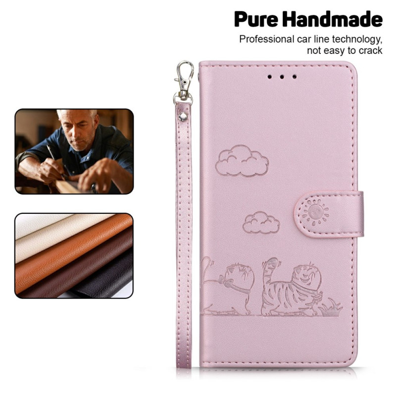 Housse Portefeuille Xiaomi Redmi 15 5G/4G - Cuir PU, Motif Chat/fleurs - Support Intégré, Fentes Cartes, Protection RFID