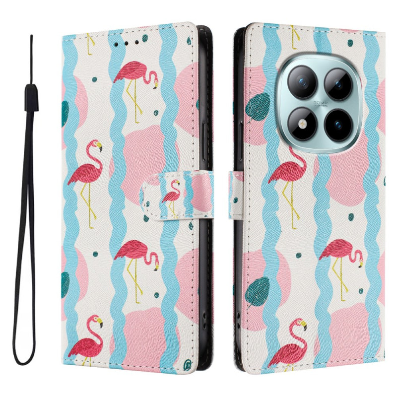 Étui Portefeuille en Cuir Motif Oiseaux pour Xiaomi Redmi Note 15 Pro+ 5G avec Dragonne