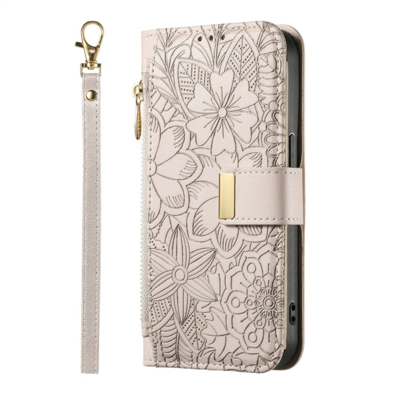 Housse Xiaomi Redmi Note 15 Pro Plus 5G Motif Floral et Pochette Zippée