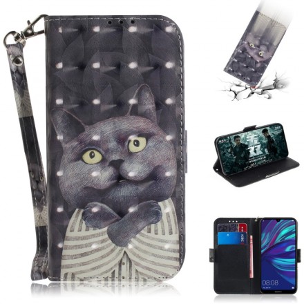 Housse Huawei P30 Lite Chat Gris à Lanière Housse Huawei P30 Lite Chat Gris à Lanière